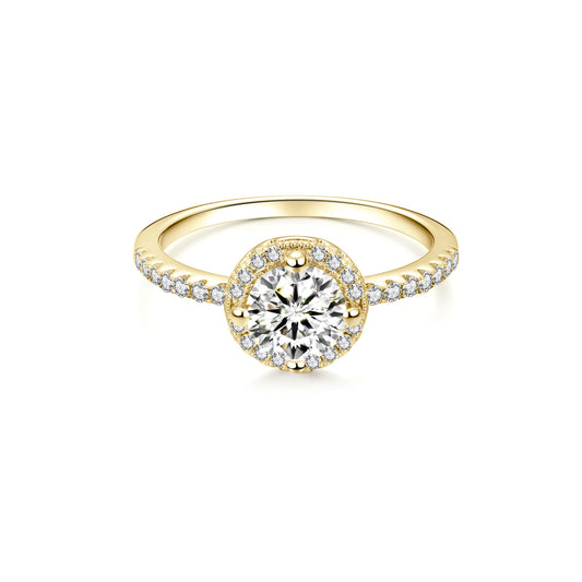 Halo Round Lab Diamond Ring in 18K Yellow Gold 4 Prong - Neoshine