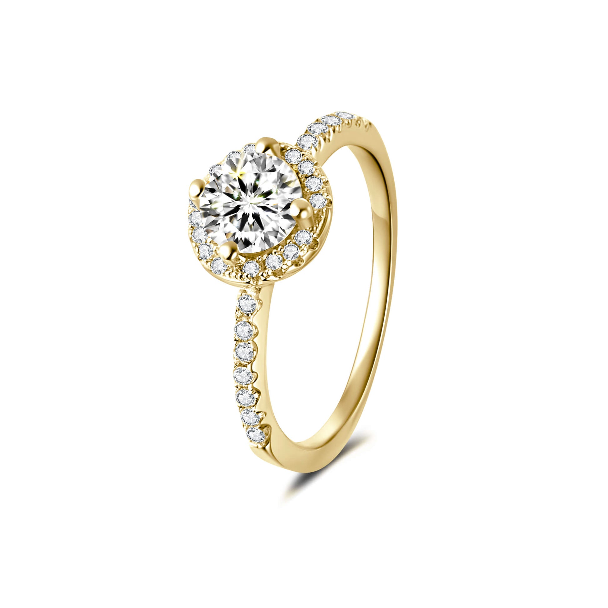 Halo Round Lab Diamond Ring in 18K Yellow Gold 4 Prong - Neoshine