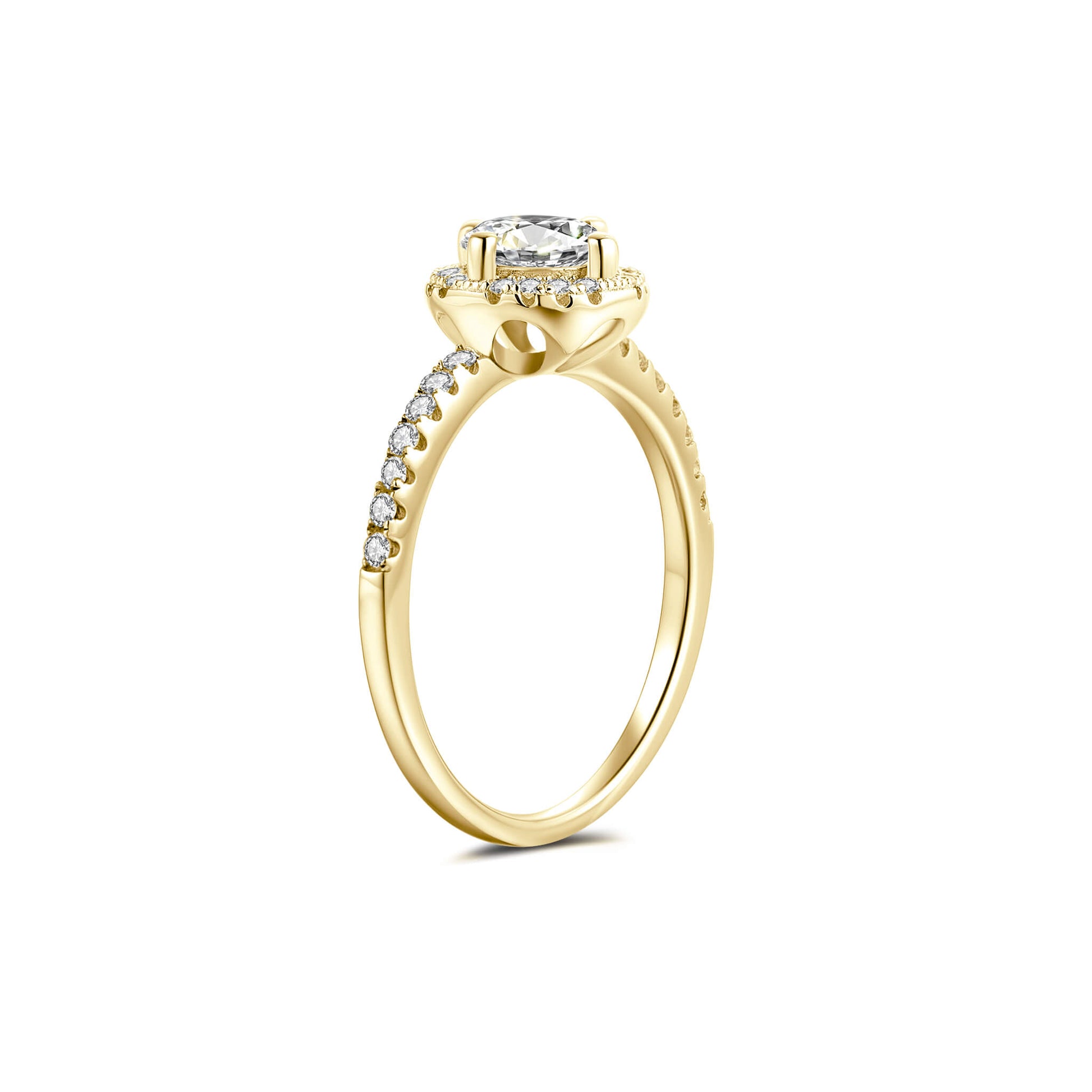 Halo Round Lab Diamond Ring in 18K Yellow Gold 4 Prong - Neoshine