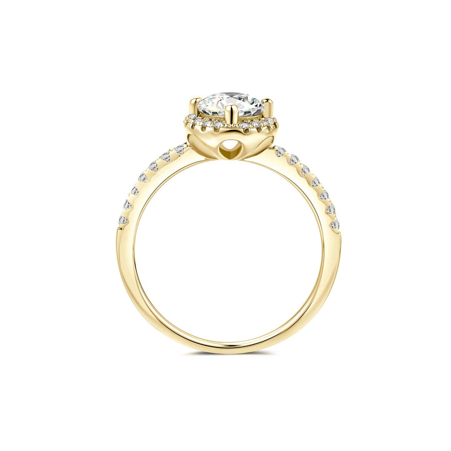 Halo Round Lab Diamond Ring in 18K Yellow Gold 4 Prong - Neoshine