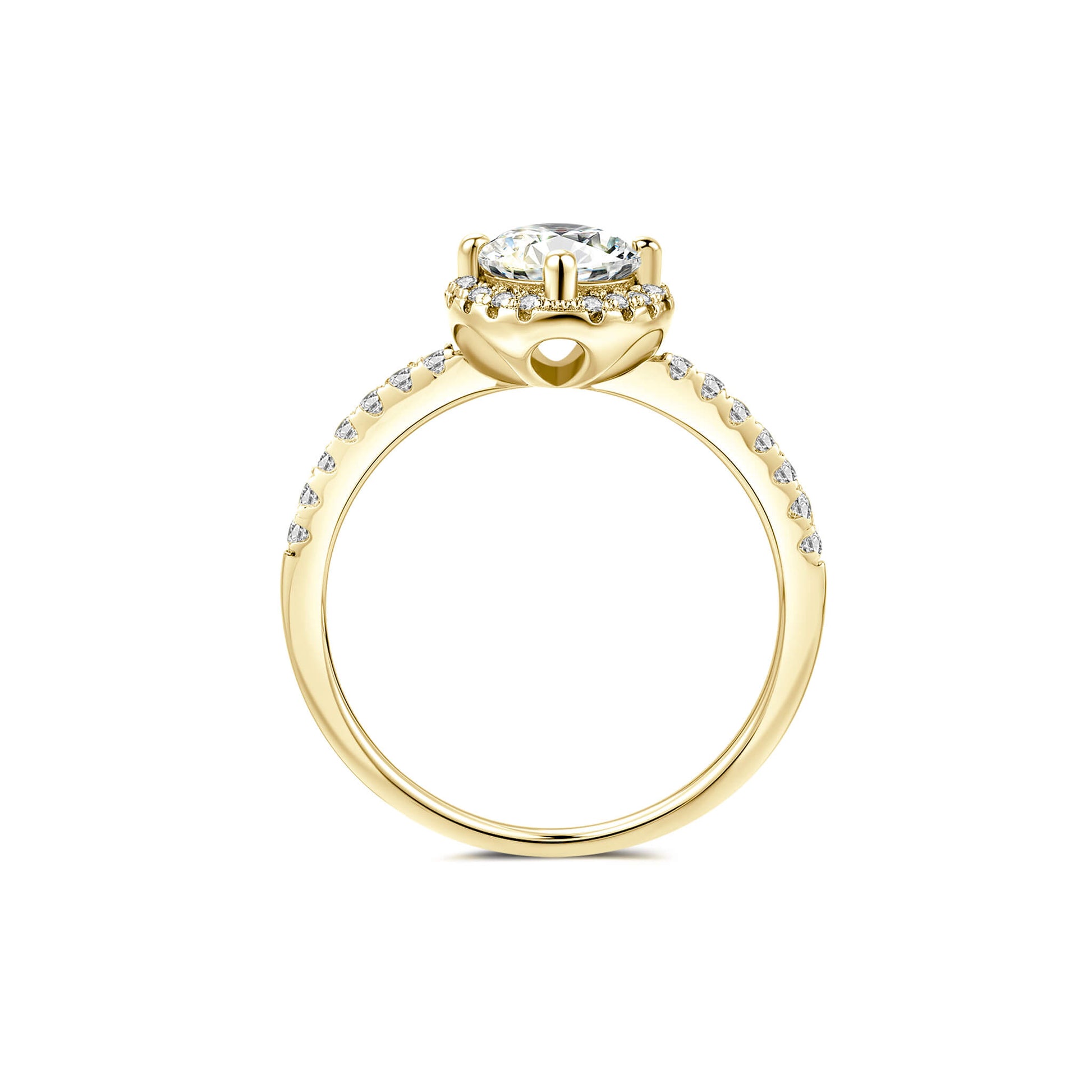 Halo Round Lab Diamond Ring in 18K Yellow Gold 4 Prong - Neoshine