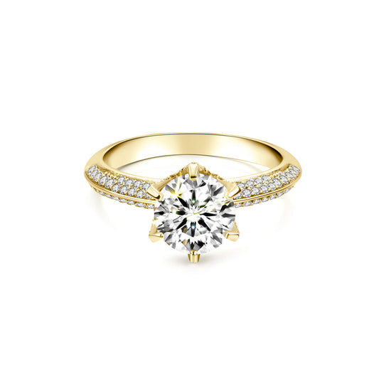 Halo Round Lab Diamond Ring in 18K Yellow Gold 6 Prong - Neoshine