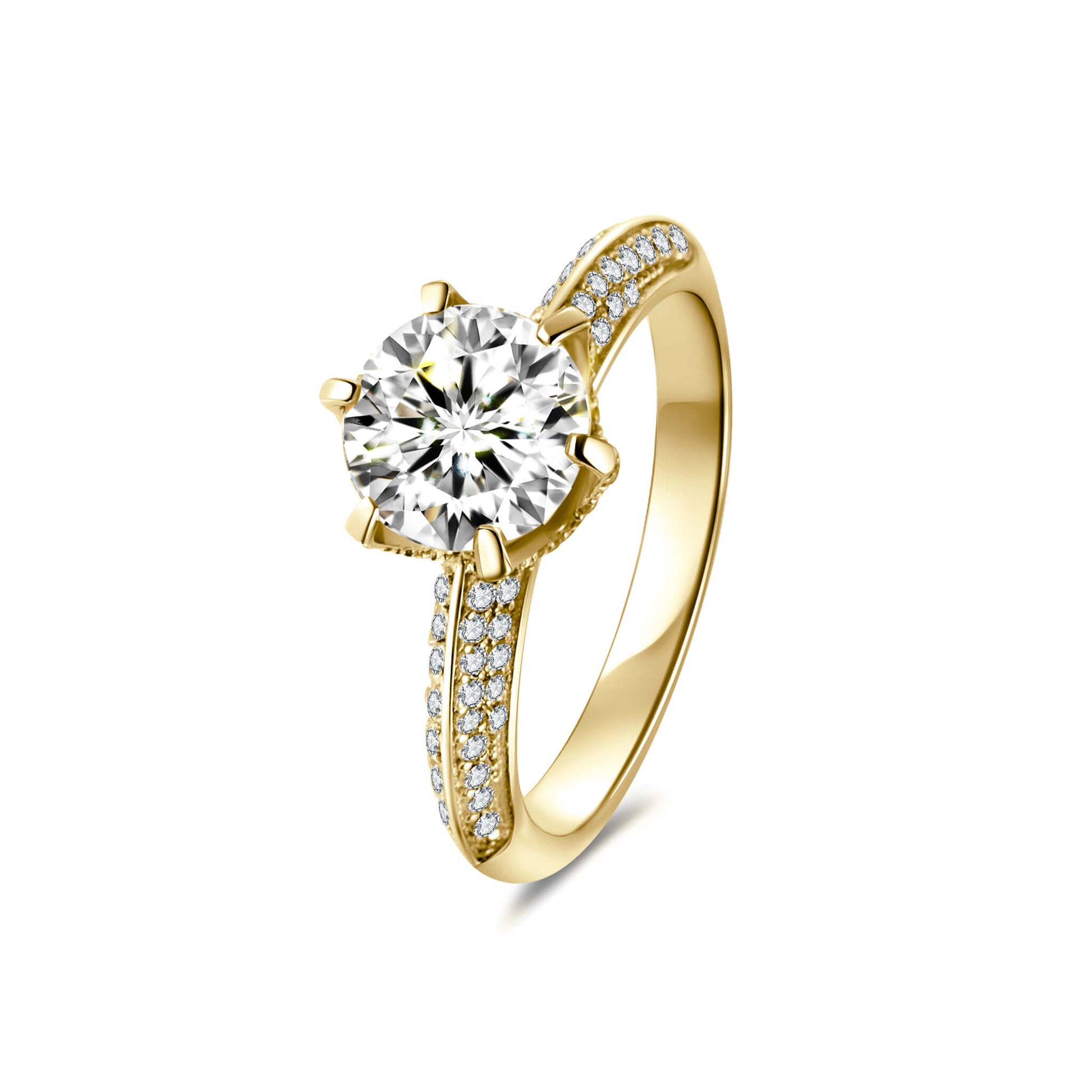Halo Round Lab Diamond Ring in 18K Yellow Gold 6 Prong - Neoshine