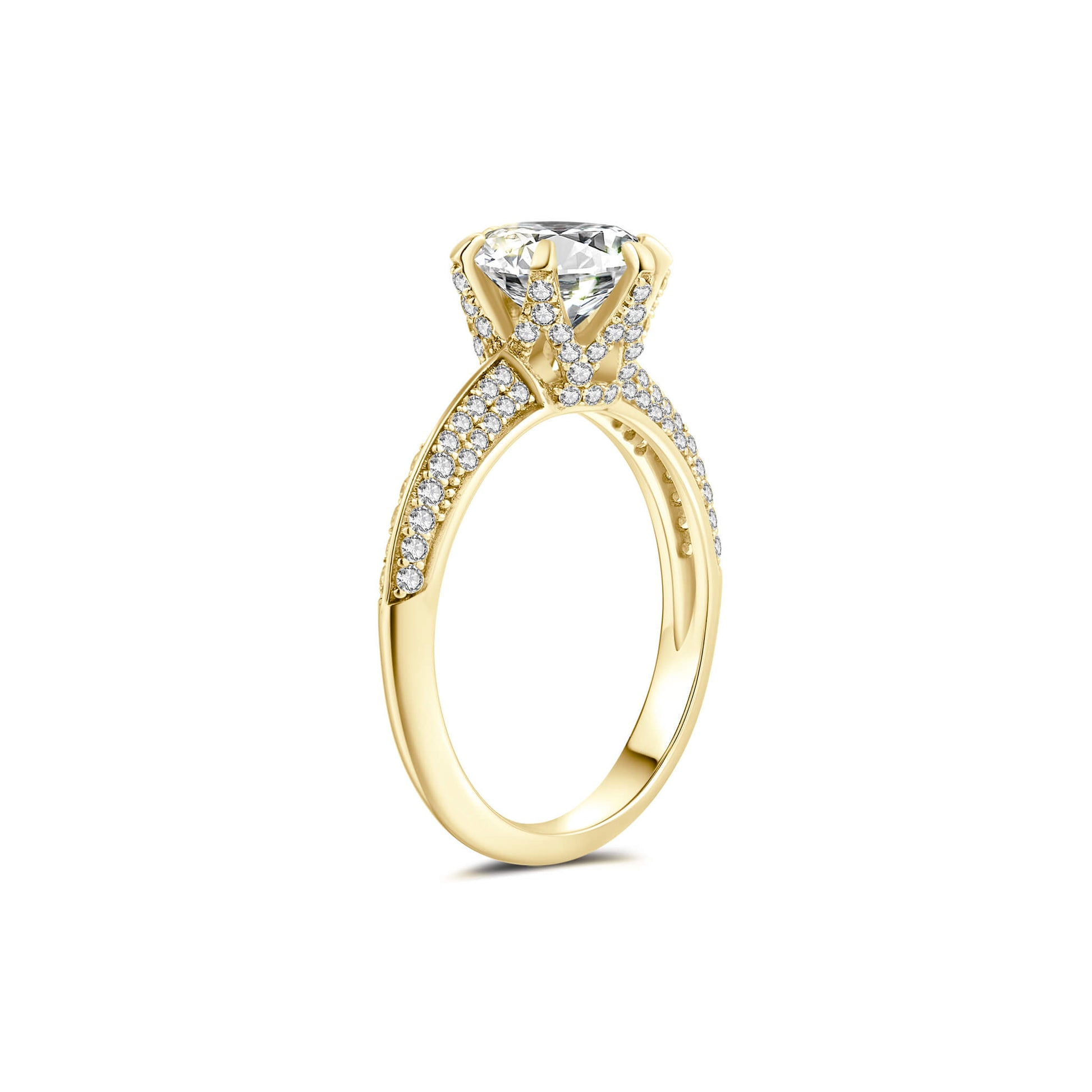 Halo Round Lab Diamond Ring in 18K Yellow Gold 6 Prong - Neoshine