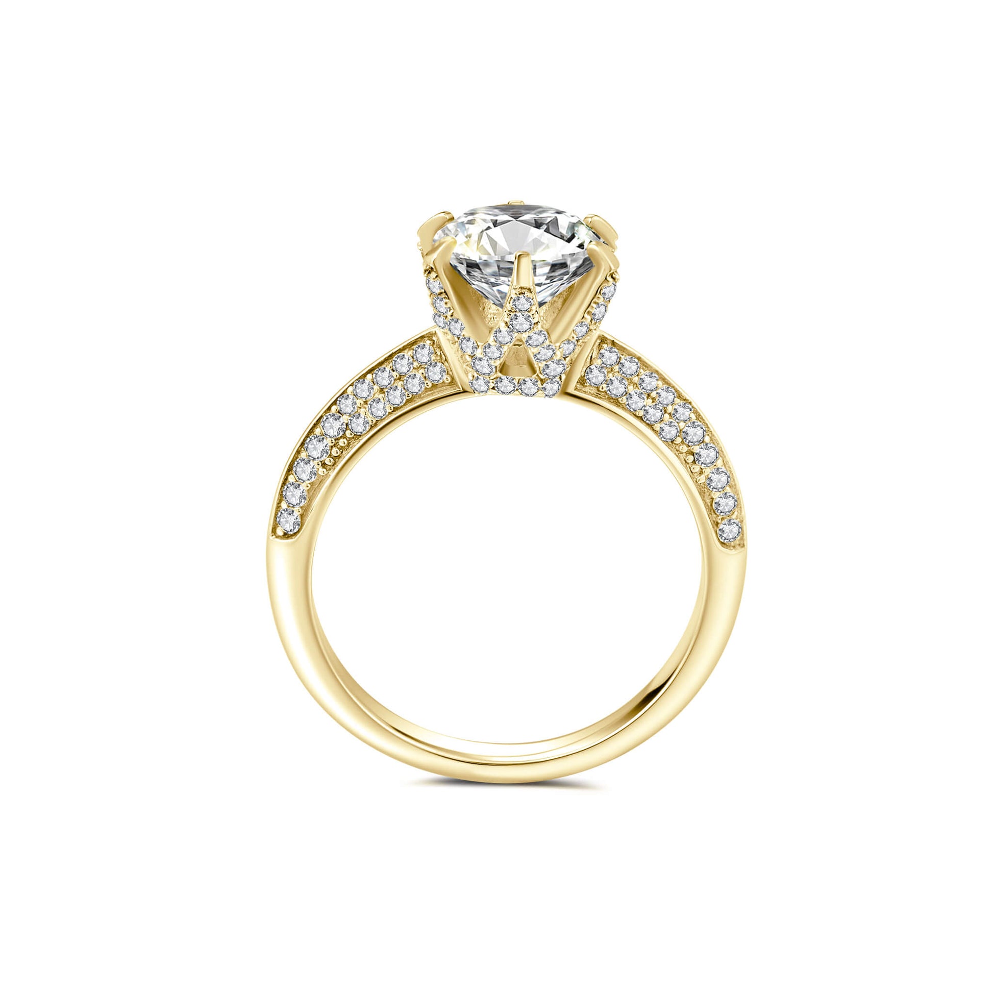 Halo Round Lab Diamond Ring in 18K Yellow Gold 6 Prong - Neoshine