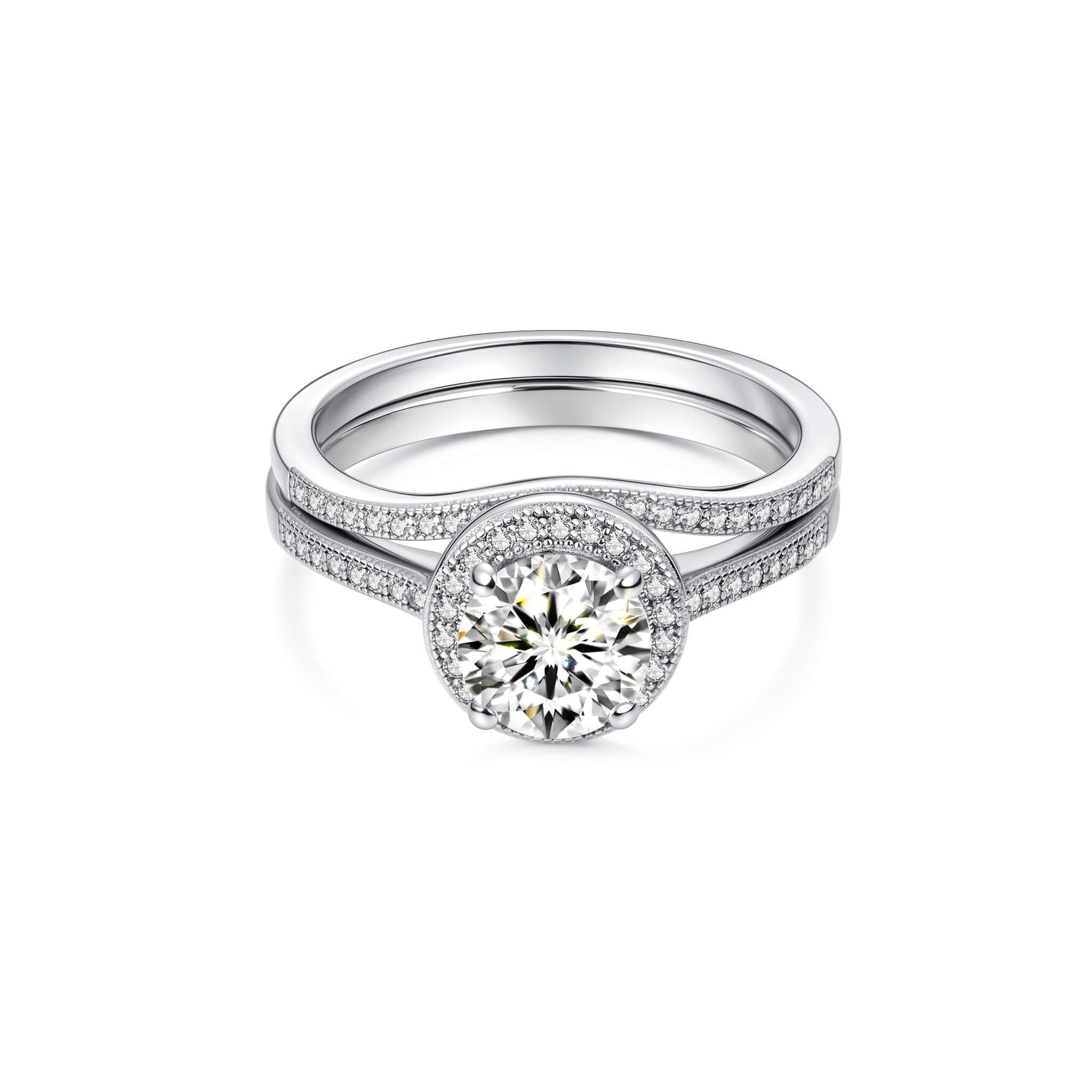 Bridal Sets Round Lab Diamond Ring in Platinum - Neoshine