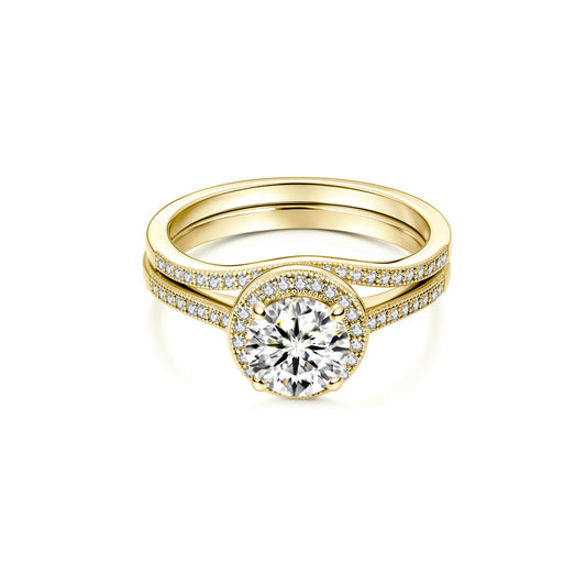 Bridal Sets Round Lab Diamond Ring in 18K Yellow Gold - Neoshine