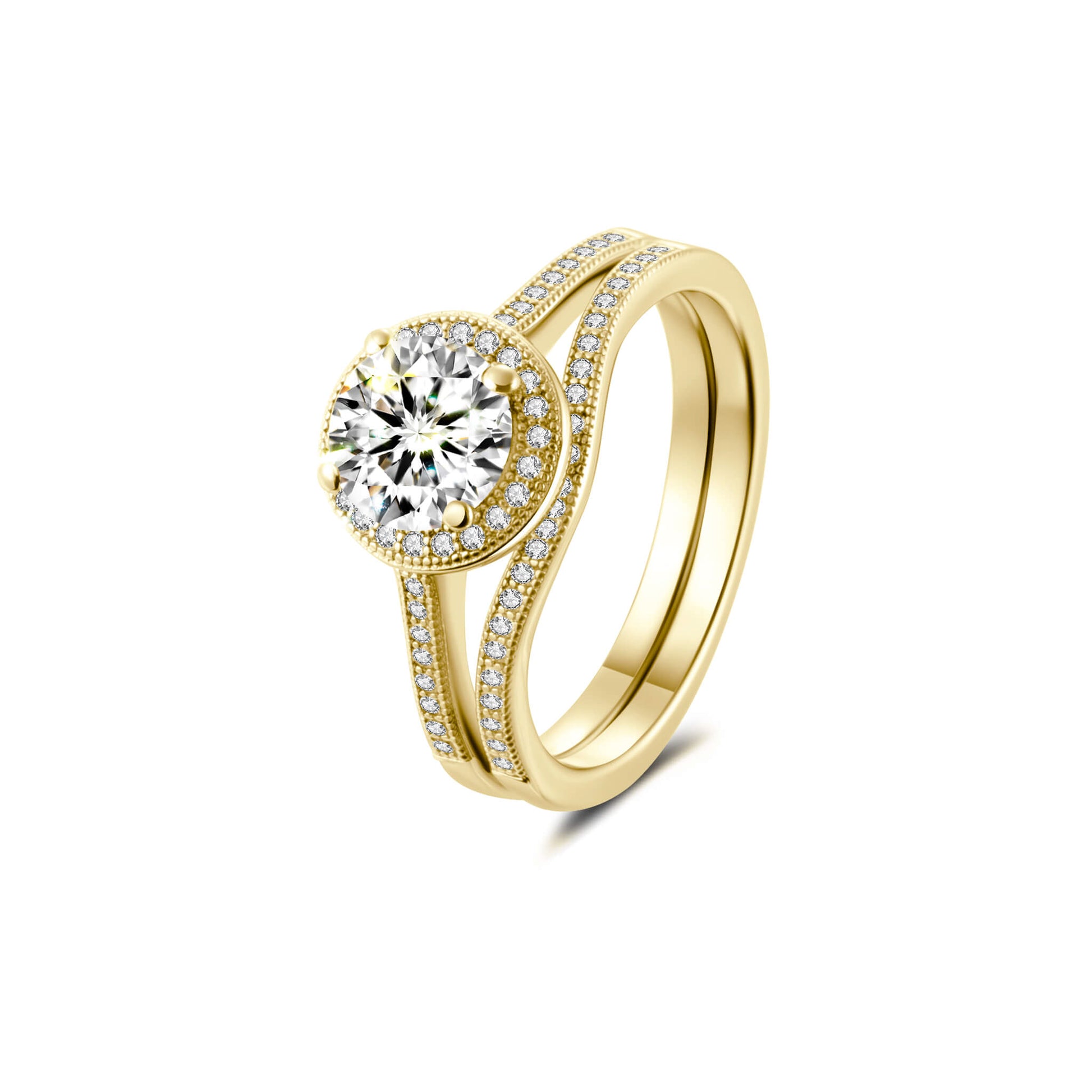 Bridal Sets Round Lab Diamond Ring in 18K Yellow Gold - Neoshine