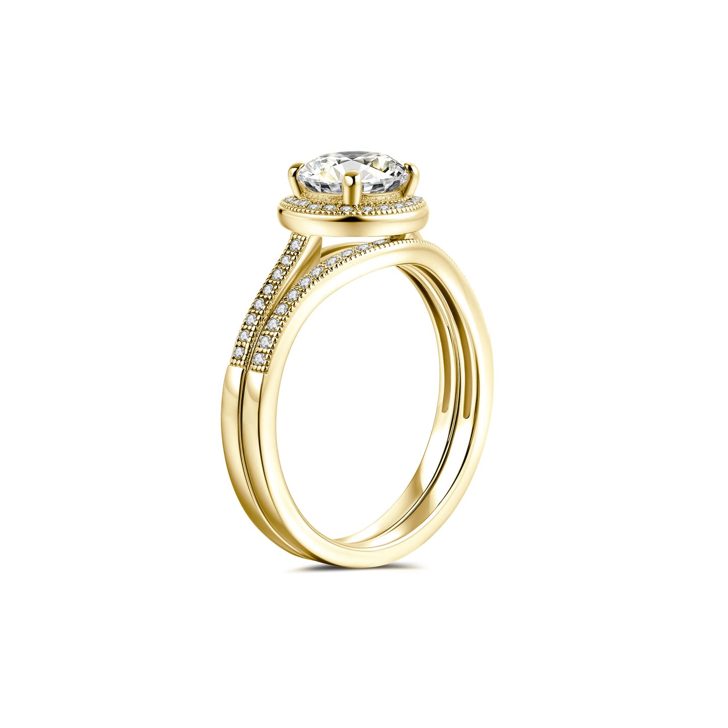 Bridal Sets Round Lab Diamond Ring in 18K Yellow Gold - Neoshine