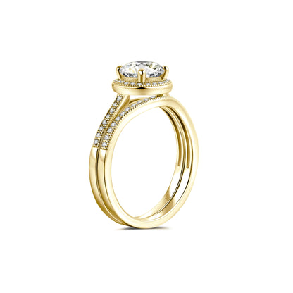 Bridal Sets Round Lab Diamond Ring in 18K Yellow Gold - Neoshine