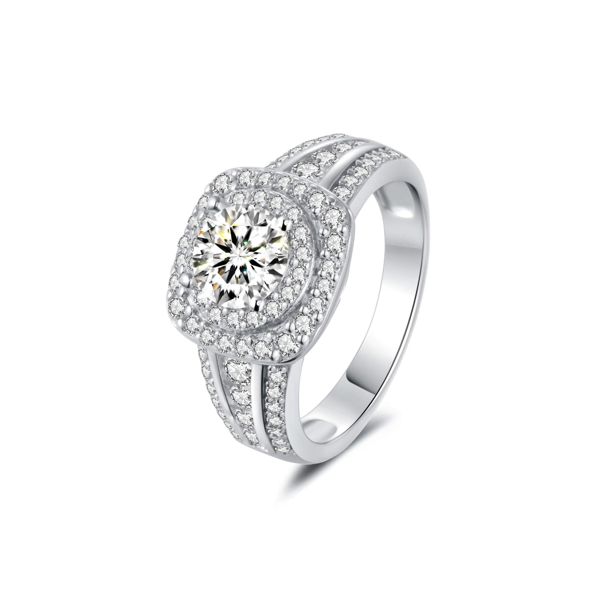 Double Halo Round Lab Diamond Ring in Platinum - Neoshine