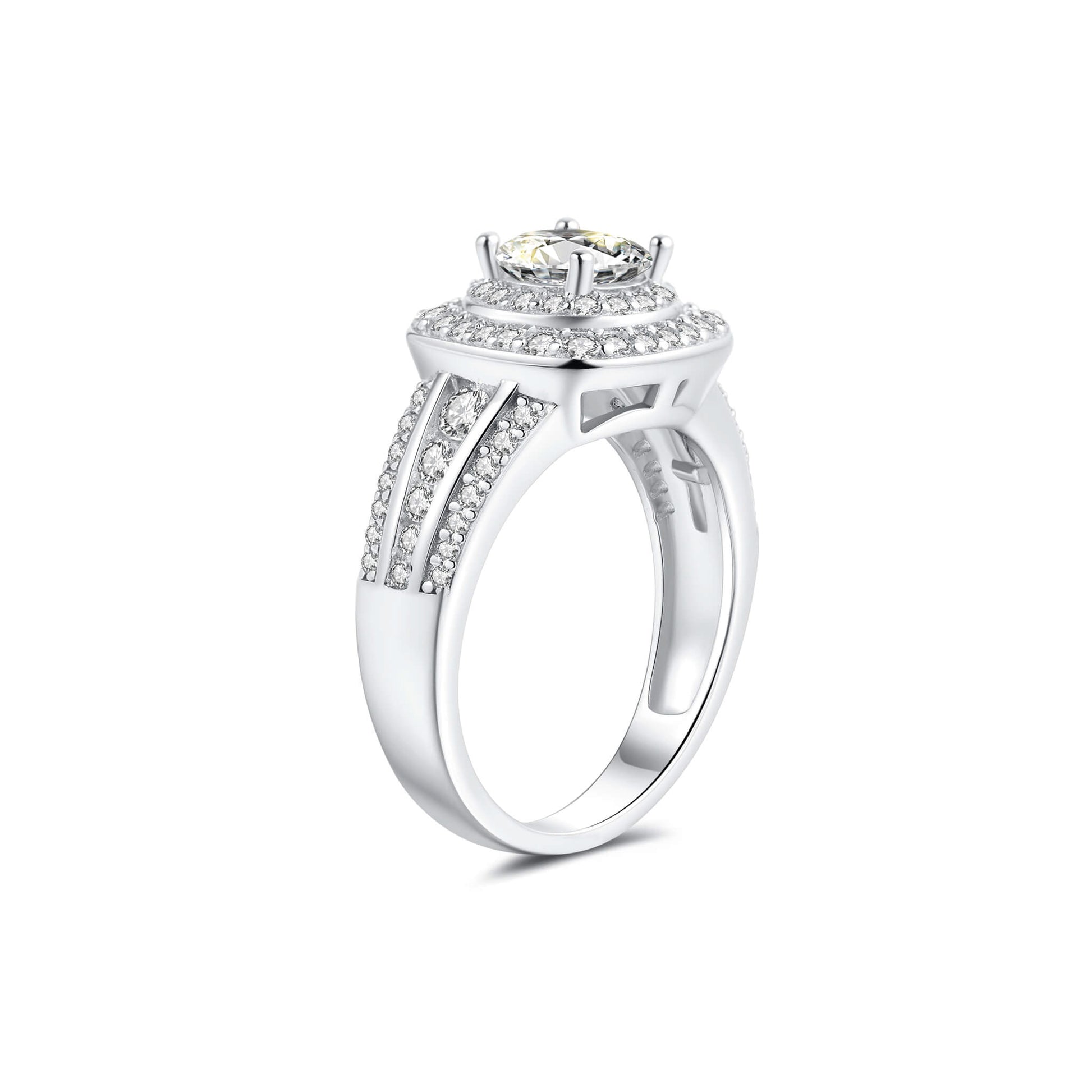 Double Halo Round Lab Diamond Ring in Platinum - Neoshine