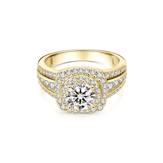 Double Halo Round Lab Diamond Ring in 18K Yellow Gold - Neoshine