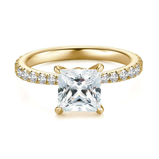 Solitaire Princess Lab Diamond Ring in 18K Yellow Gold - Neoshine