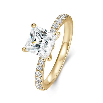 Solitaire Princess Lab Diamond Ring in 14K Yellow Gold - Neoshine