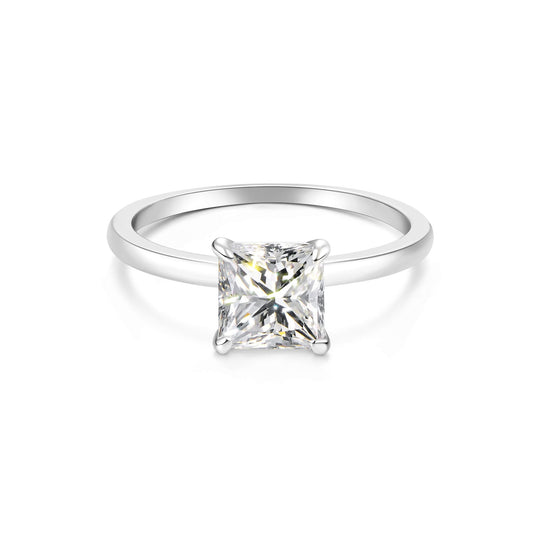 Solitaire Princess Lab Diamond Ring in 18K White Gold - Neoshine