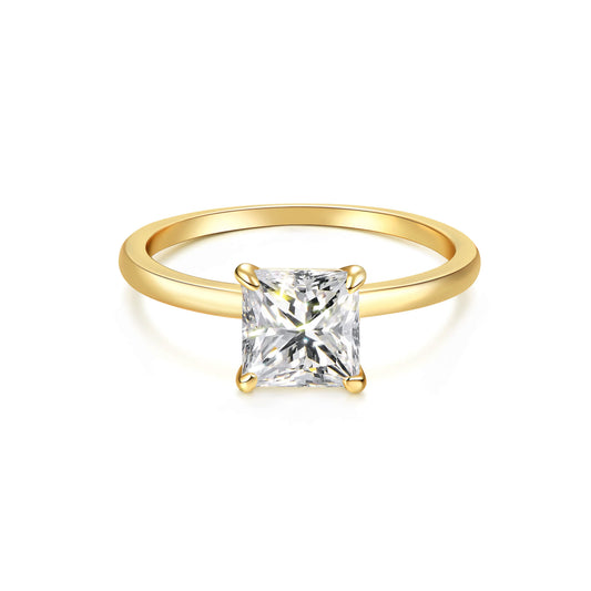 Solitaire Princess Lab Diamond Ring in 18K Yellow Gold - Neoshine