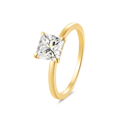 Solitaire Princess Lab Diamond Ring in 18K Yellow Gold - Neoshine