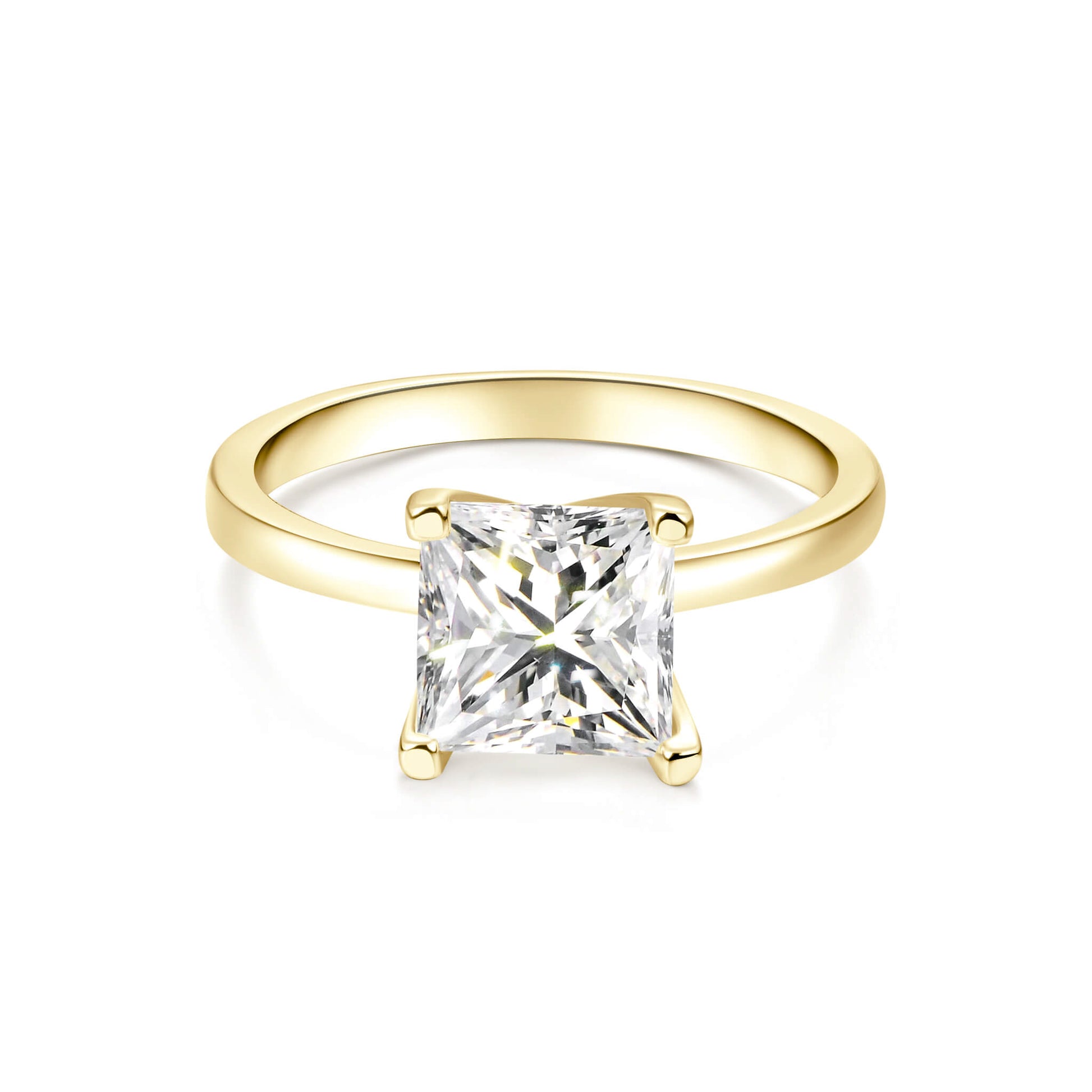 Solitaire Princess Lab Diamond Ring in 18K Yellow Gold - Neoshine
