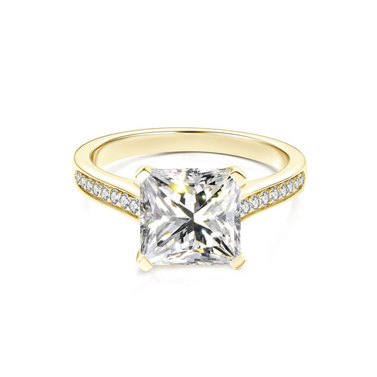 Solitaire Princess Lab Diamond Ring in 18K Yellow Gold - Neoshine