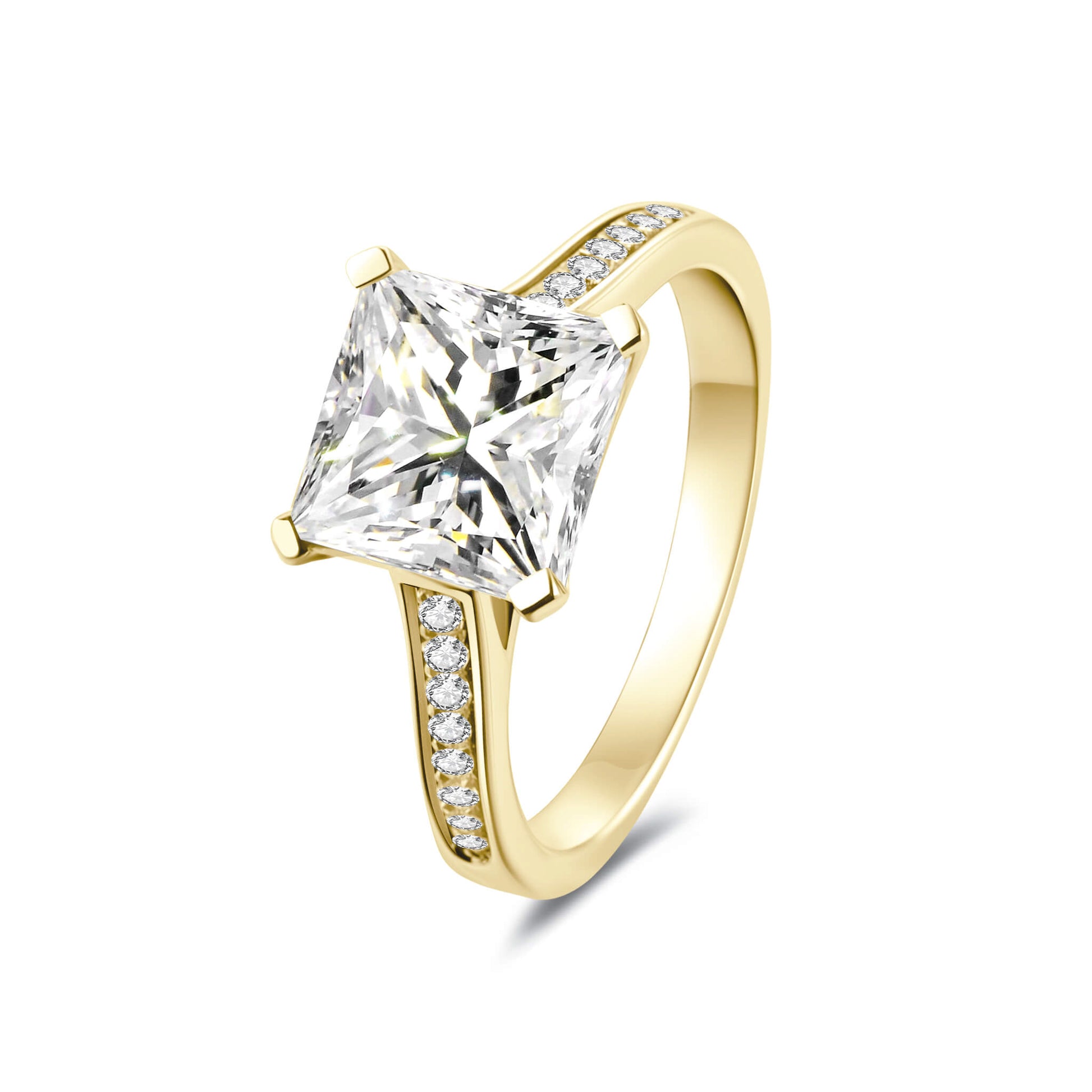Solitaire Princess Lab Diamond Ring in 18K Yellow Gold - Neoshine