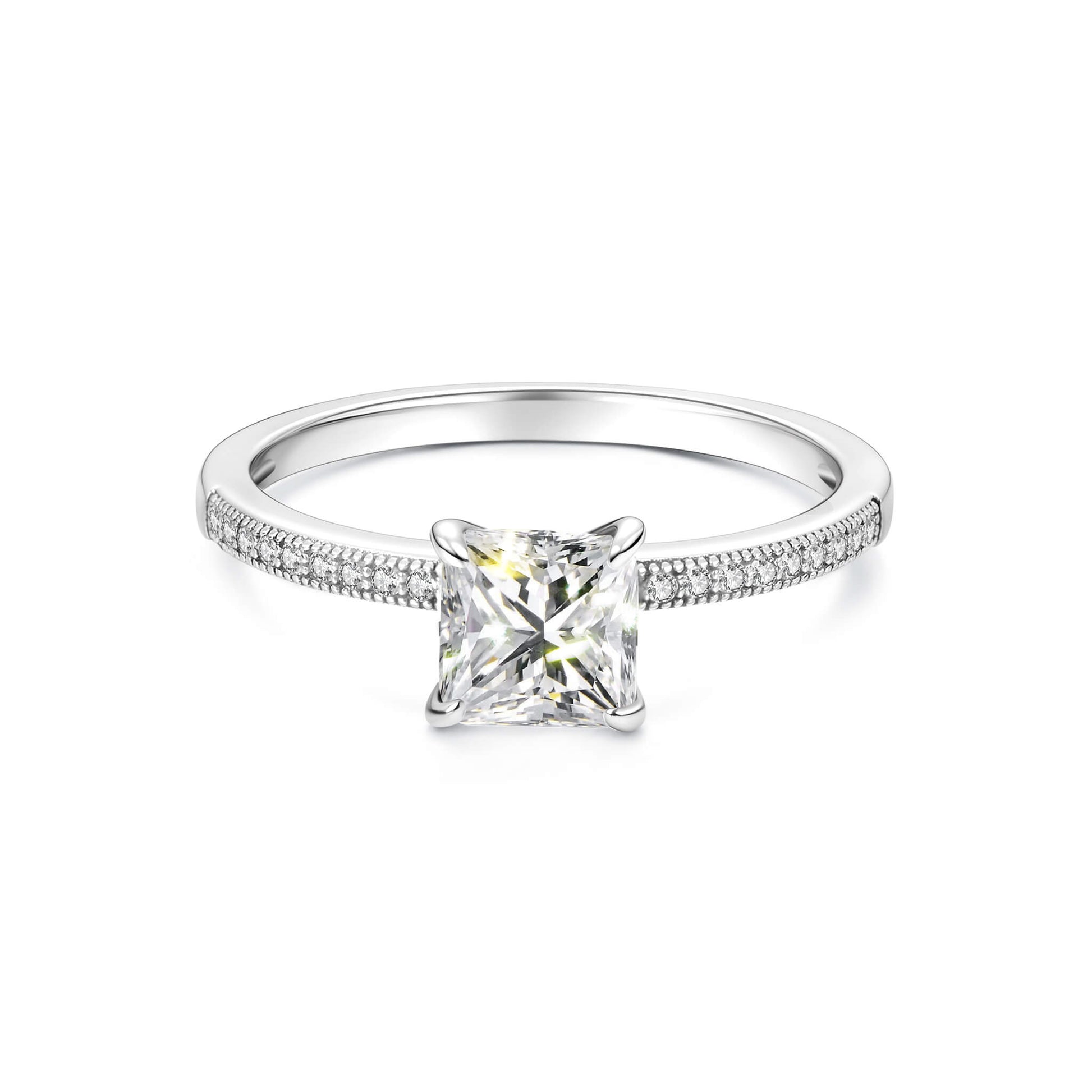 Solitaire Princess Lab Diamond Ring in Platinum Prong Setting - Neoshine