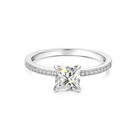 Solitaire Princess Lab Diamond Ring in Platinum Prong Setting - Neoshine