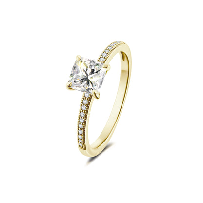 Solitaire Princess Lab Diamond Ring in 18K Yellow Gold - Neoshine