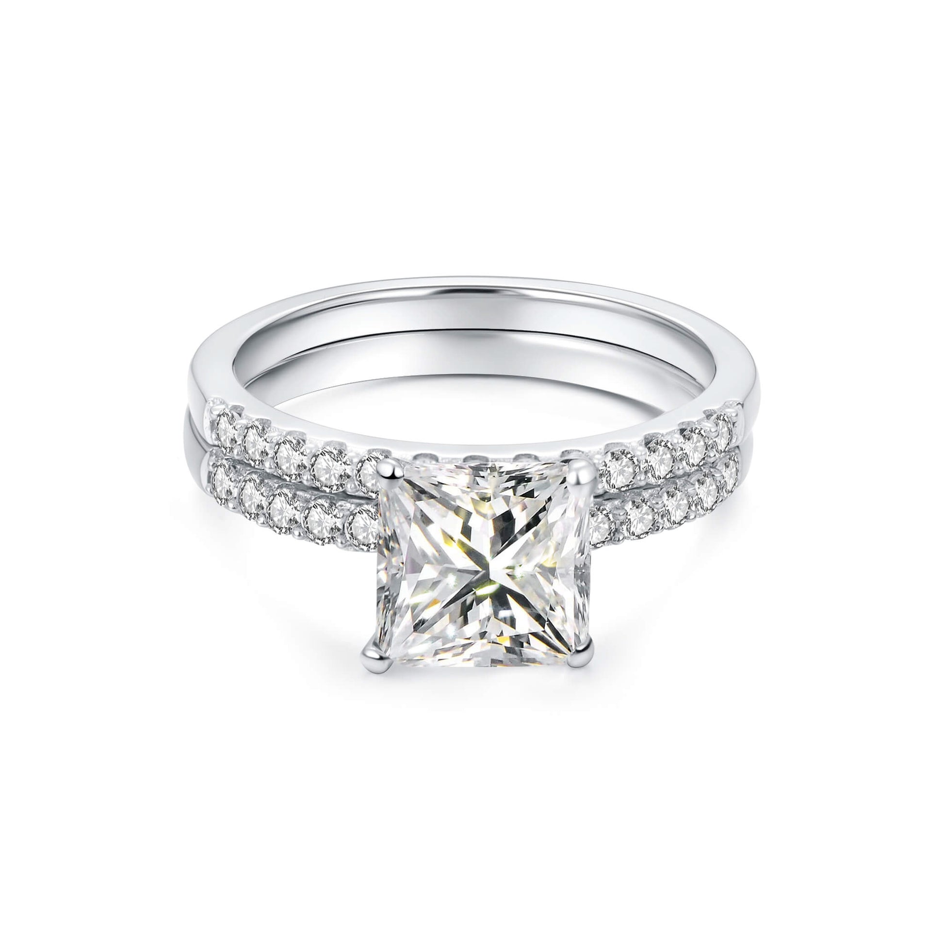 Bridal Sets Princess Lab Diamond Ring with Pave Platinum - Neoshine