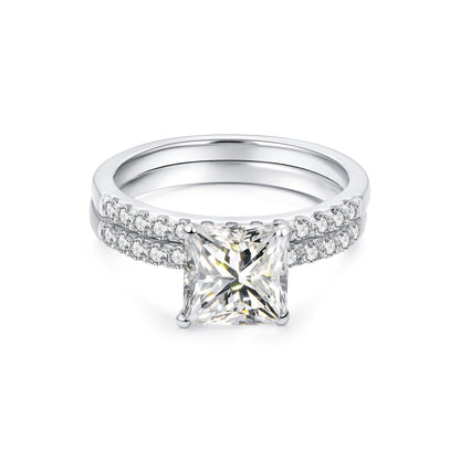 Bridal Sets Princess Lab Diamond Ring with Pave Platinum - Neoshine