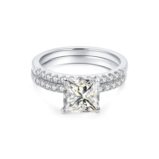 Bridal Sets Princess Lab Diamond Ring with Pave Platinum - Neoshine