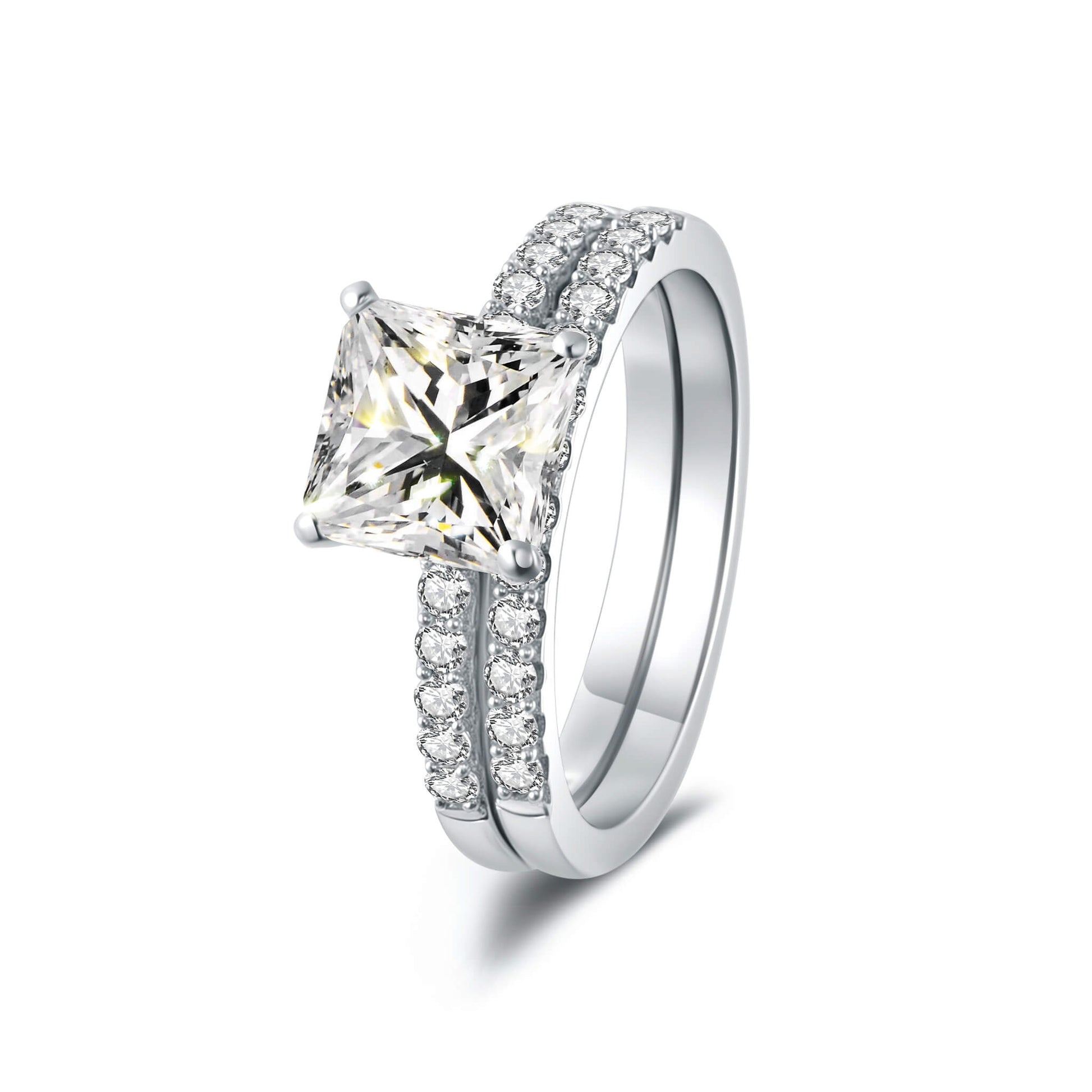 Bridal Sets Princess Lab Diamond Ring with Pave Platinum - Neoshine