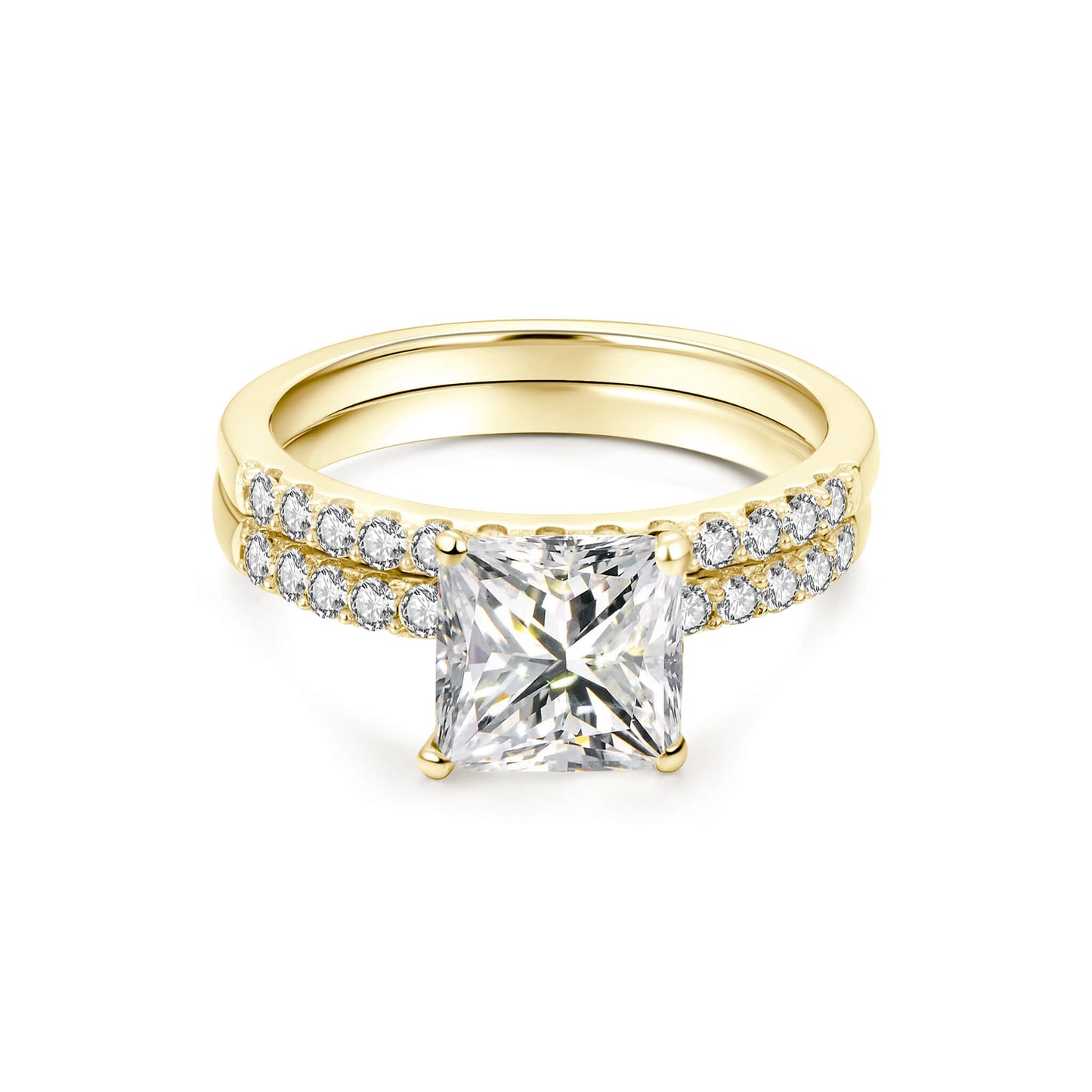 Bridal Sets Princess Lab Diamond Ring with Pave 18K Yellow Gold - Neoshine