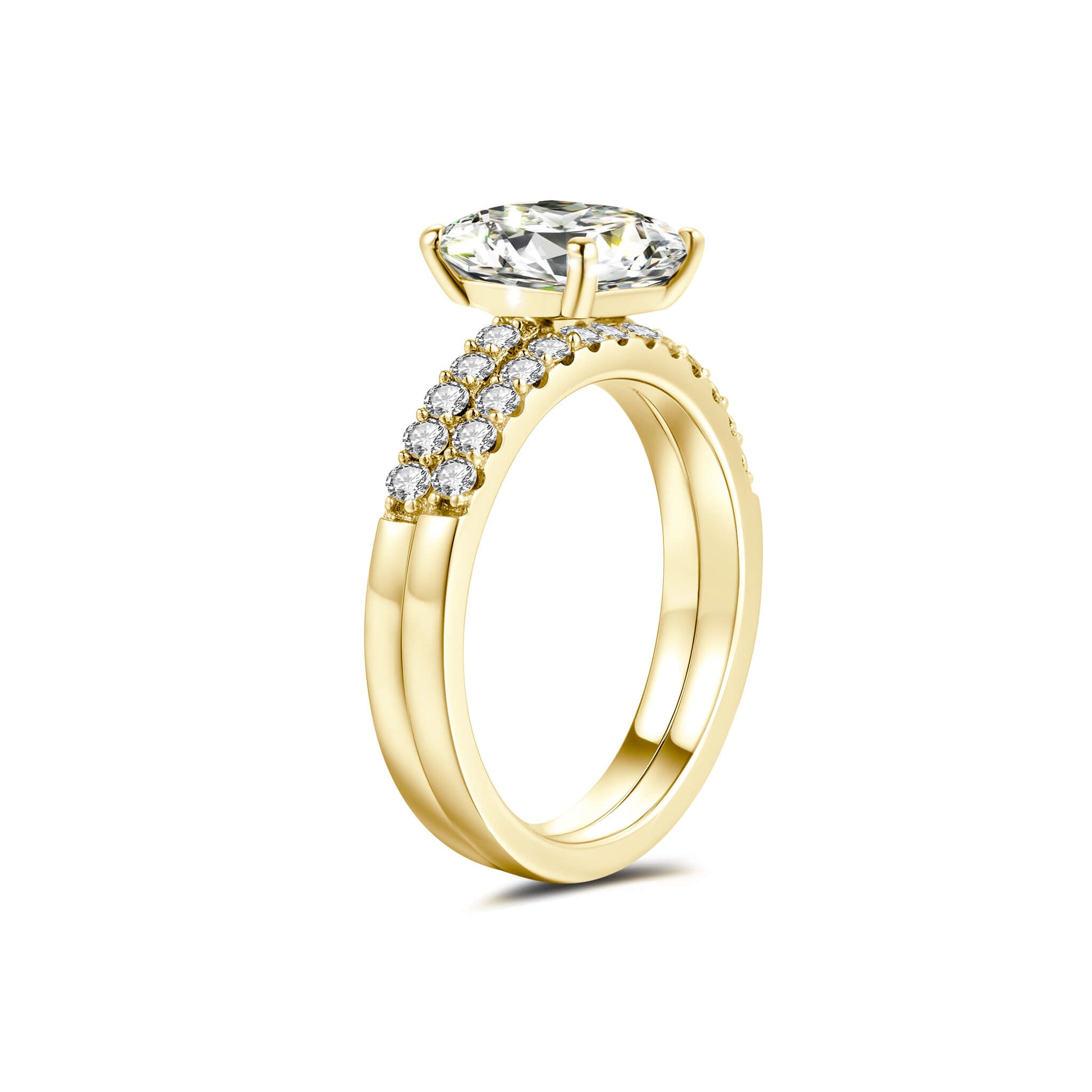 Bridal Sets Princess Lab Diamond Ring with Pave 18K Yellow Gold - Neoshine