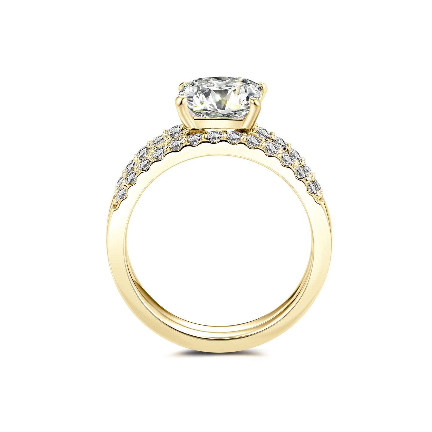 Bridal Sets Princess Lab Diamond Ring with Pave 18K Yellow Gold - Neoshine