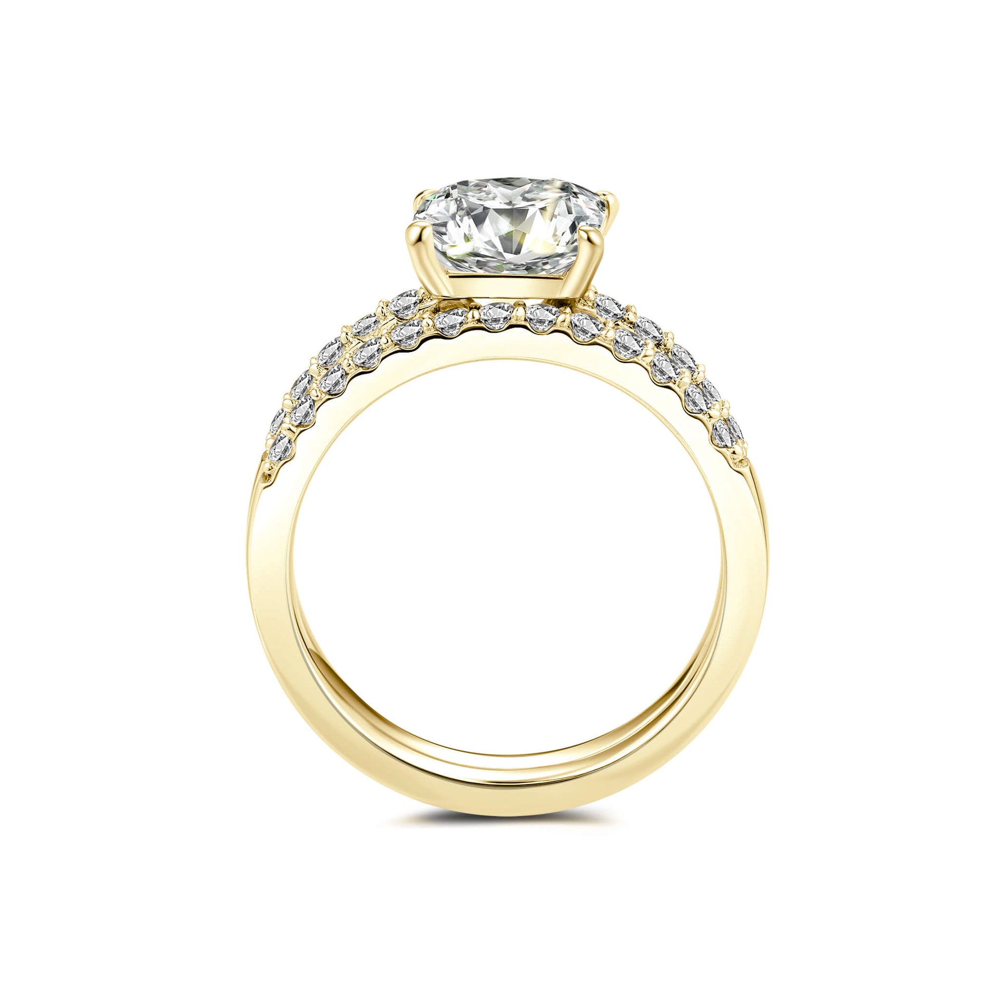 Bridal Sets Princess Lab Diamond Ring with Pave 18K Yellow Gold - Neoshine