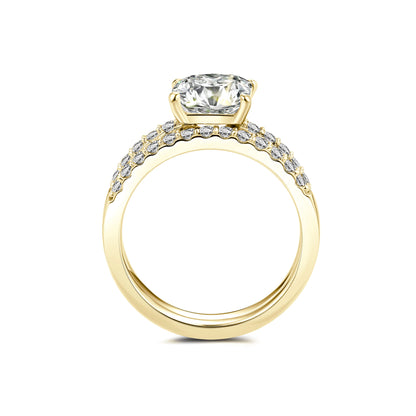 Bridal Sets Princess Lab Diamond Ring with Pave 18K Yellow Gold - Neoshine