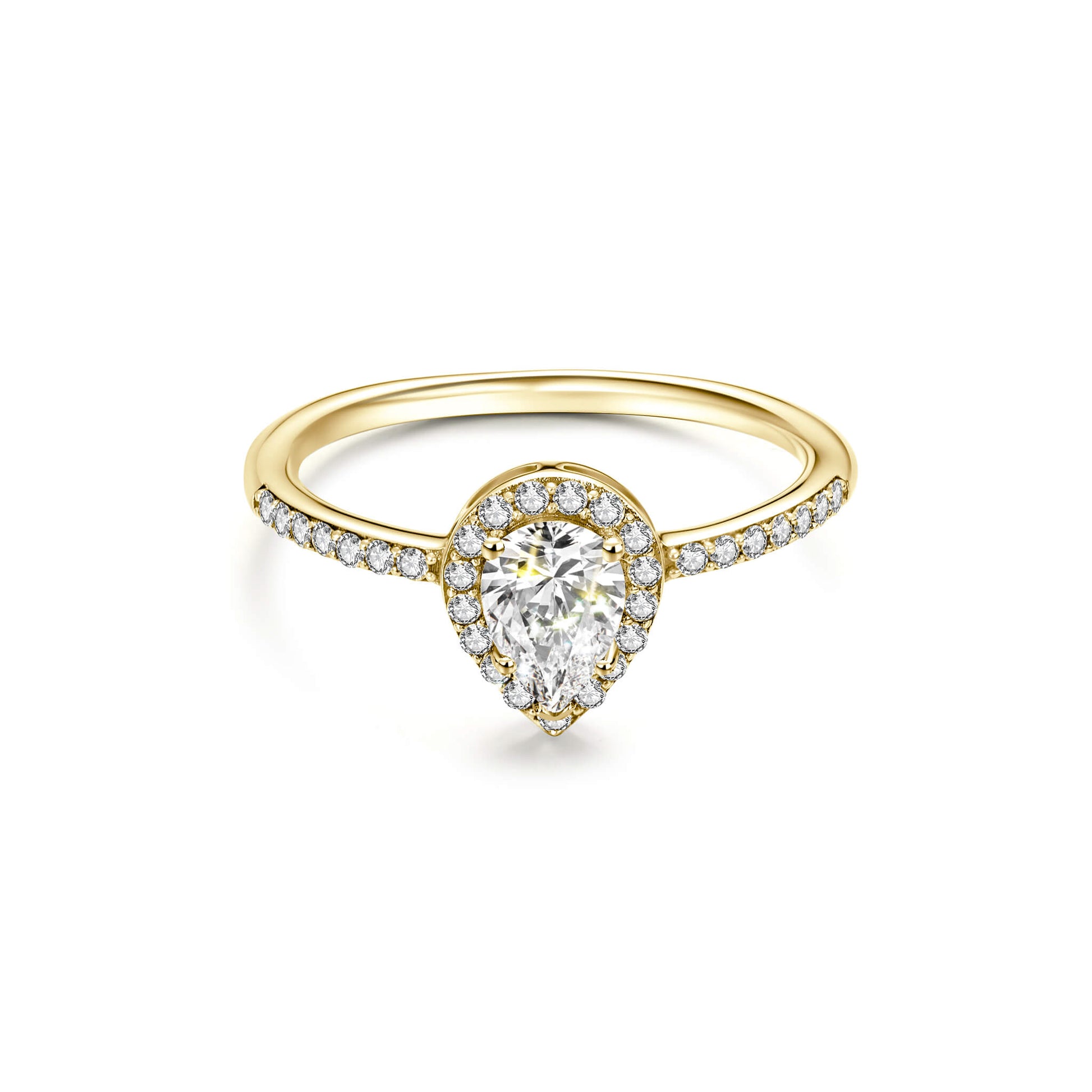 Halo Pear Lab Diamond Ring with Pave 18K Yellow Gold - Neoshine