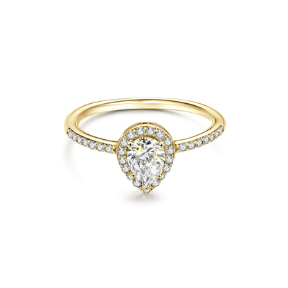 Halo Pear Lab Diamond Ring with Pave 18K Yellow Gold - Neoshine