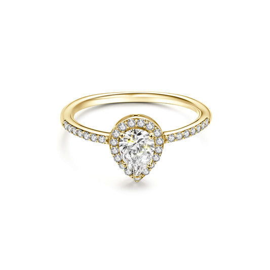 Halo Pear Lab Diamond Ring with Pave 18K Yellow Gold - Neoshine