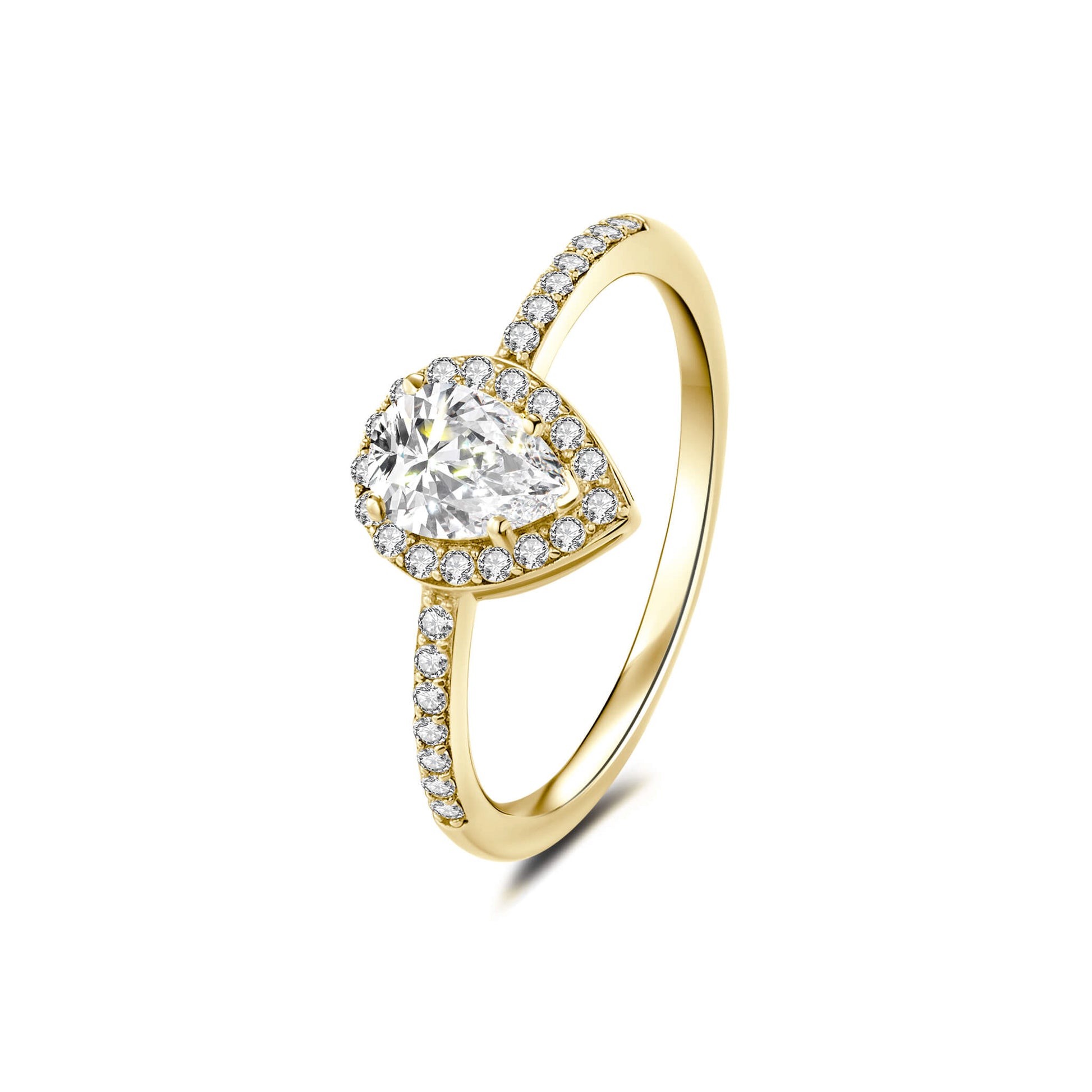 Halo Pear Lab Diamond Ring with Pave 18K Yellow Gold - Neoshine
