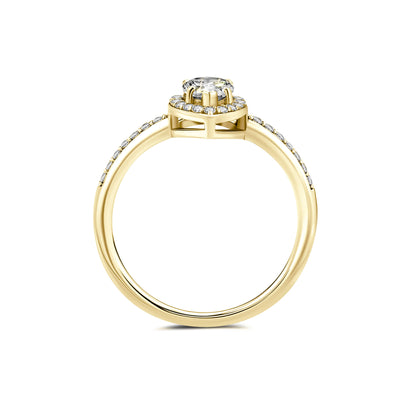 Halo Pear Lab Diamond Ring with Pave 18K Yellow Gold - Neoshine