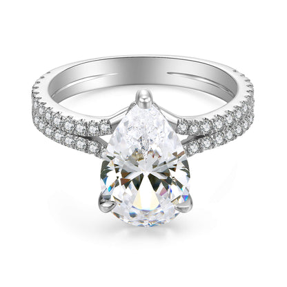 Hidden Halo Pear Lab Diamond Ring with Pave Platinum - Neoshine