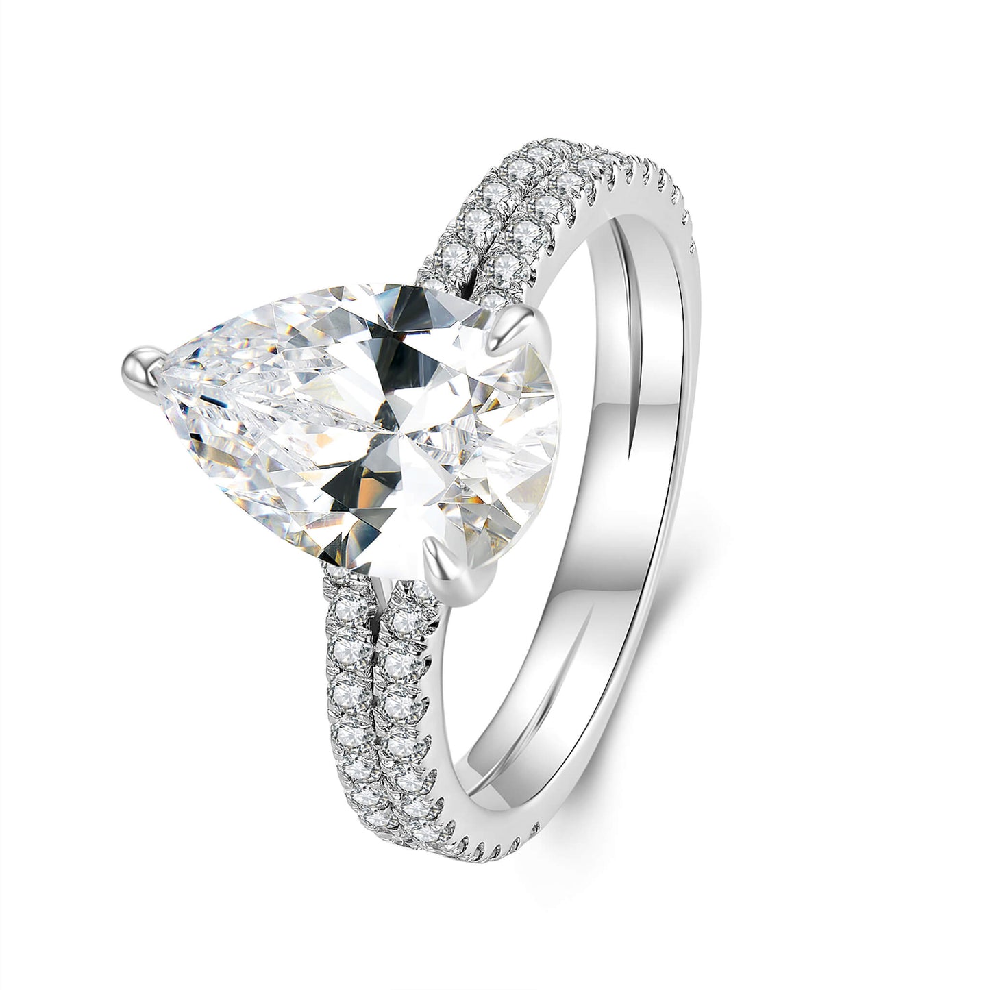 Hidden Halo Pear Lab Diamond Ring with Pave Platinum - Neoshine