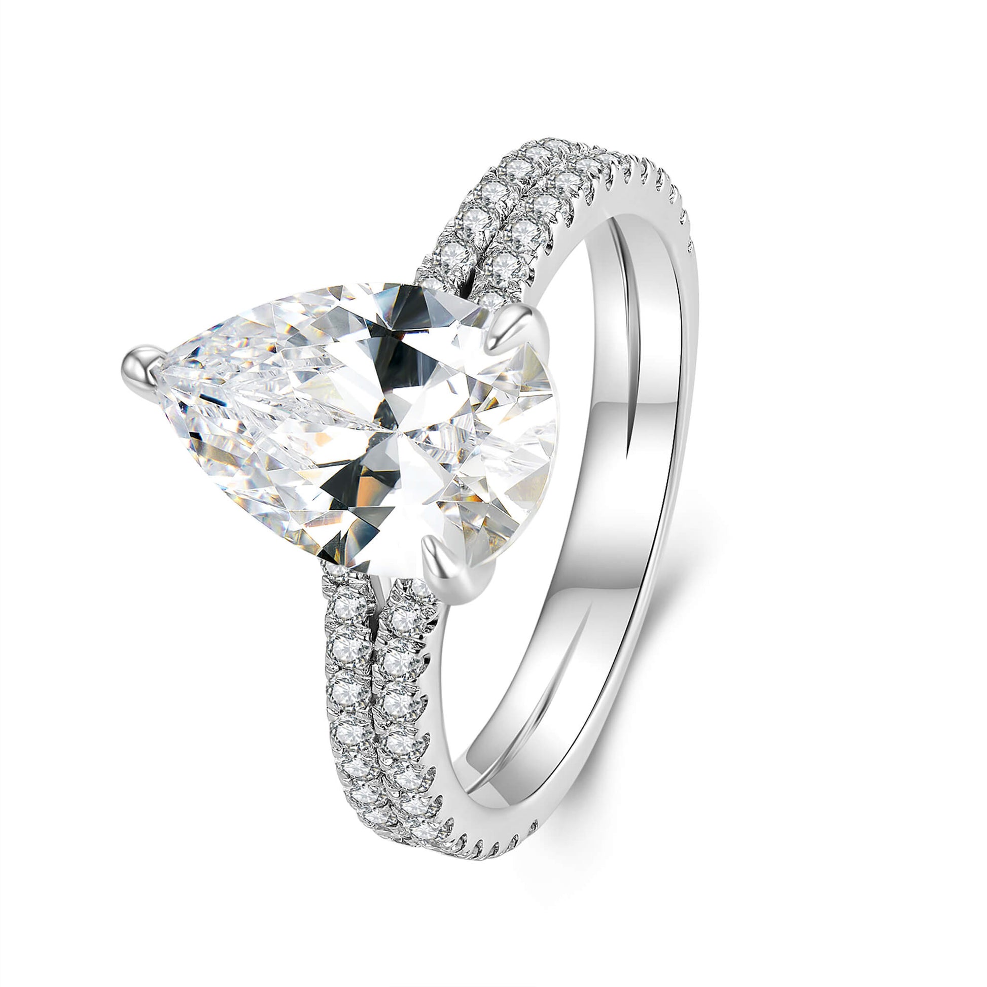 Hidden Halo Pear Lab Diamond Ring with Pave Platinum - Neoshine