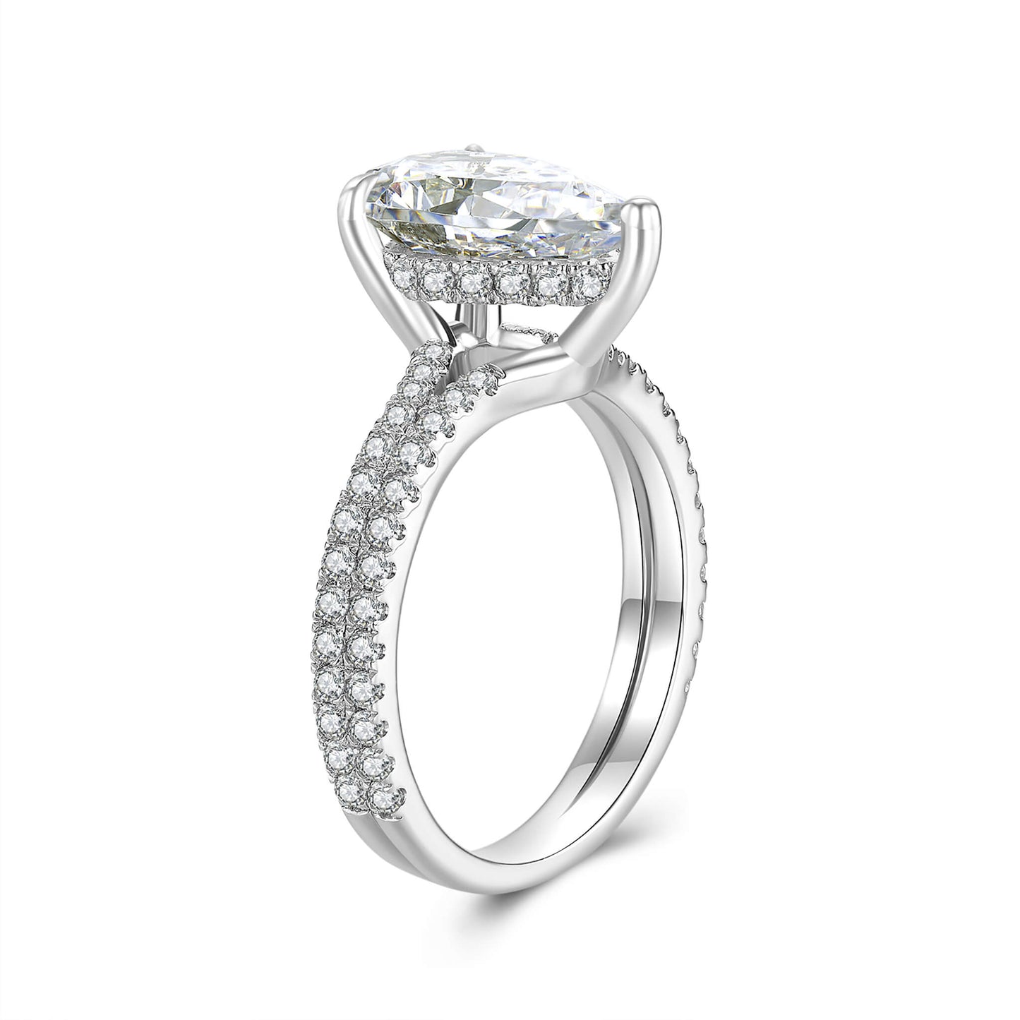 Hidden Halo Pear Lab Diamond Ring with Pave Platinum - Neoshine