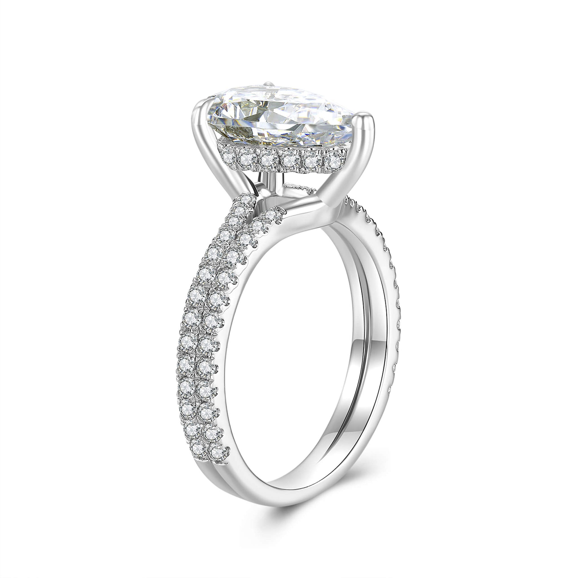 Hidden Halo Pear Lab Diamond Ring with Pave Platinum - Neoshine