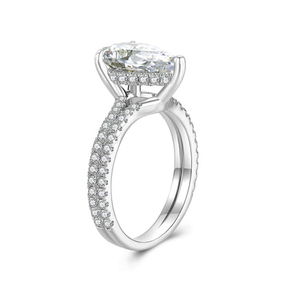 Hidden Halo Pear Lab Diamond Ring with Pave Platinum - Neoshine