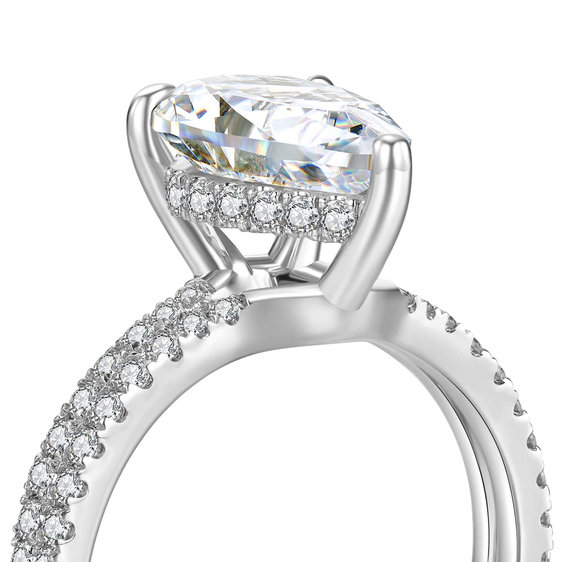 Hidden Halo Pear Lab Diamond Ring with Pave Platinum - Neoshine