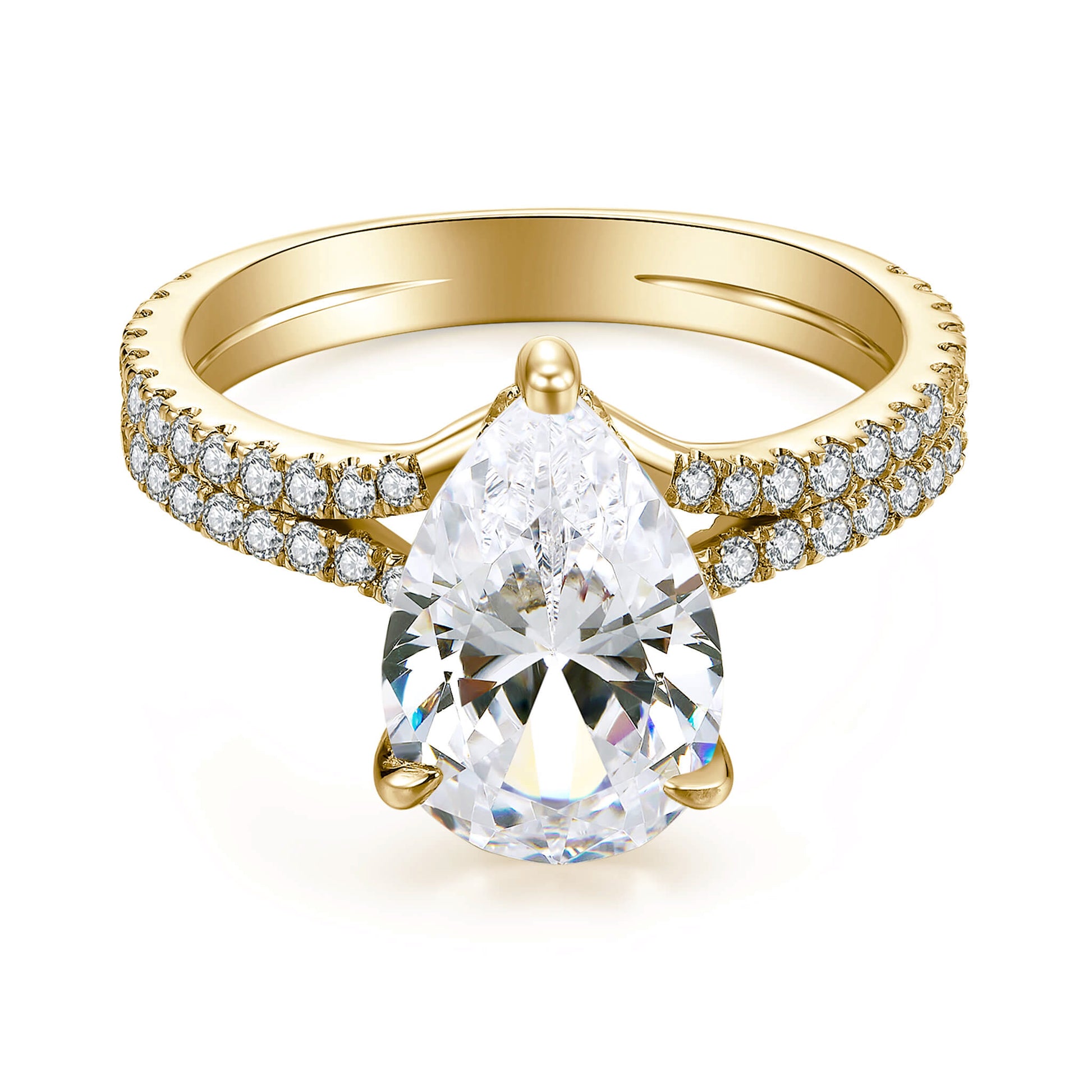 Hidden Halo Pear Lab Diamond Ring with Pave 18K Yellow Gold - Neoshine